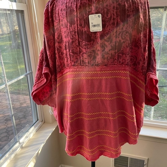 Free People Garnet Royal Combo Red Top Oversized Size M - Picture 11 of 13